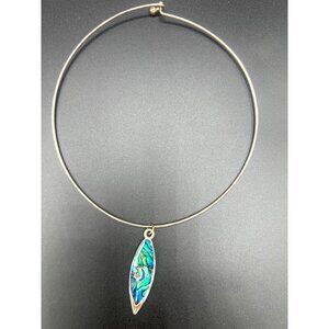 Vtg Surfboard Pendant Necklace Abalone Shell Moon Star Dolphin 15" Torque